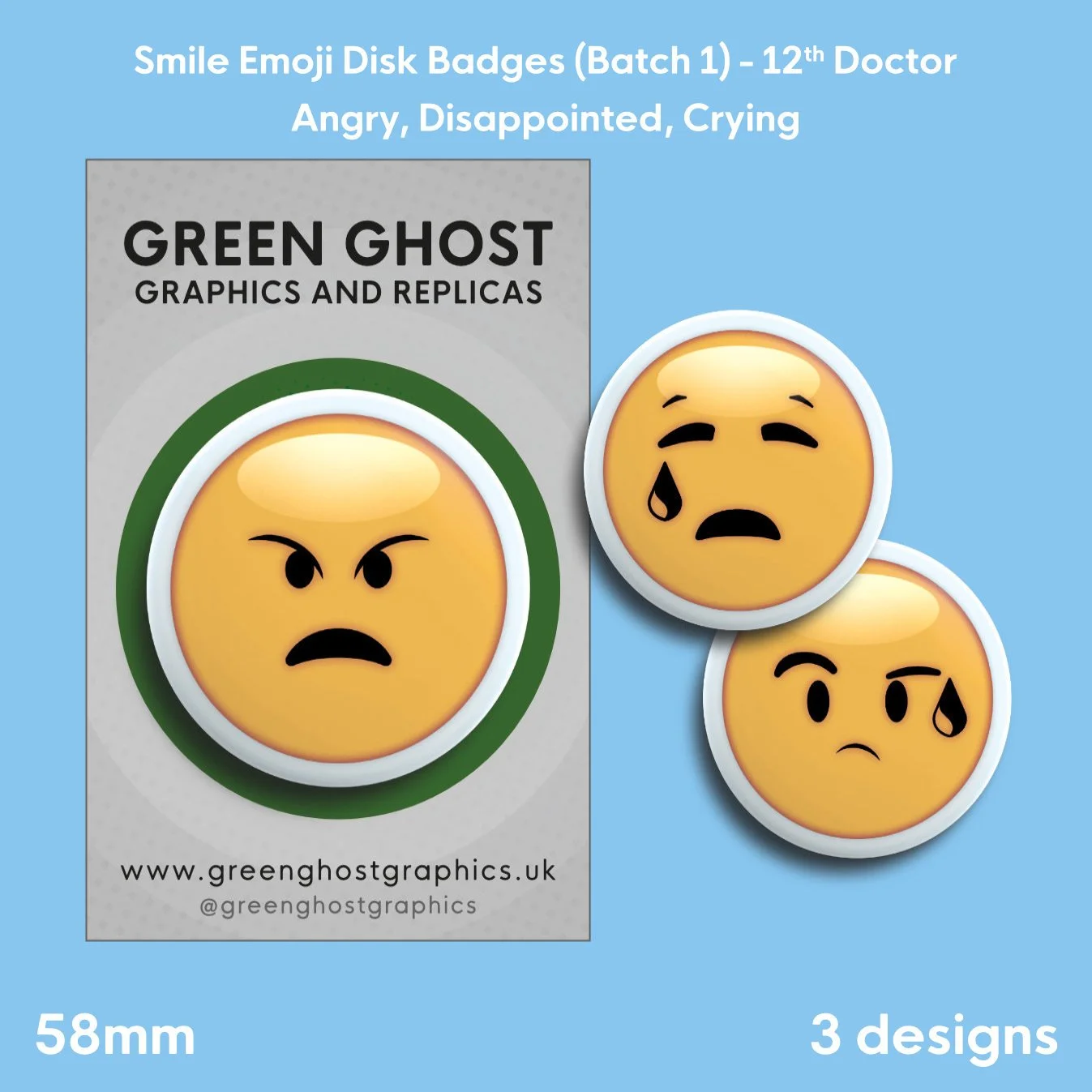 Whoniverse: Smile Emoji Disk Badges [Batch 1 - 12th Doctor Set] | 58mm