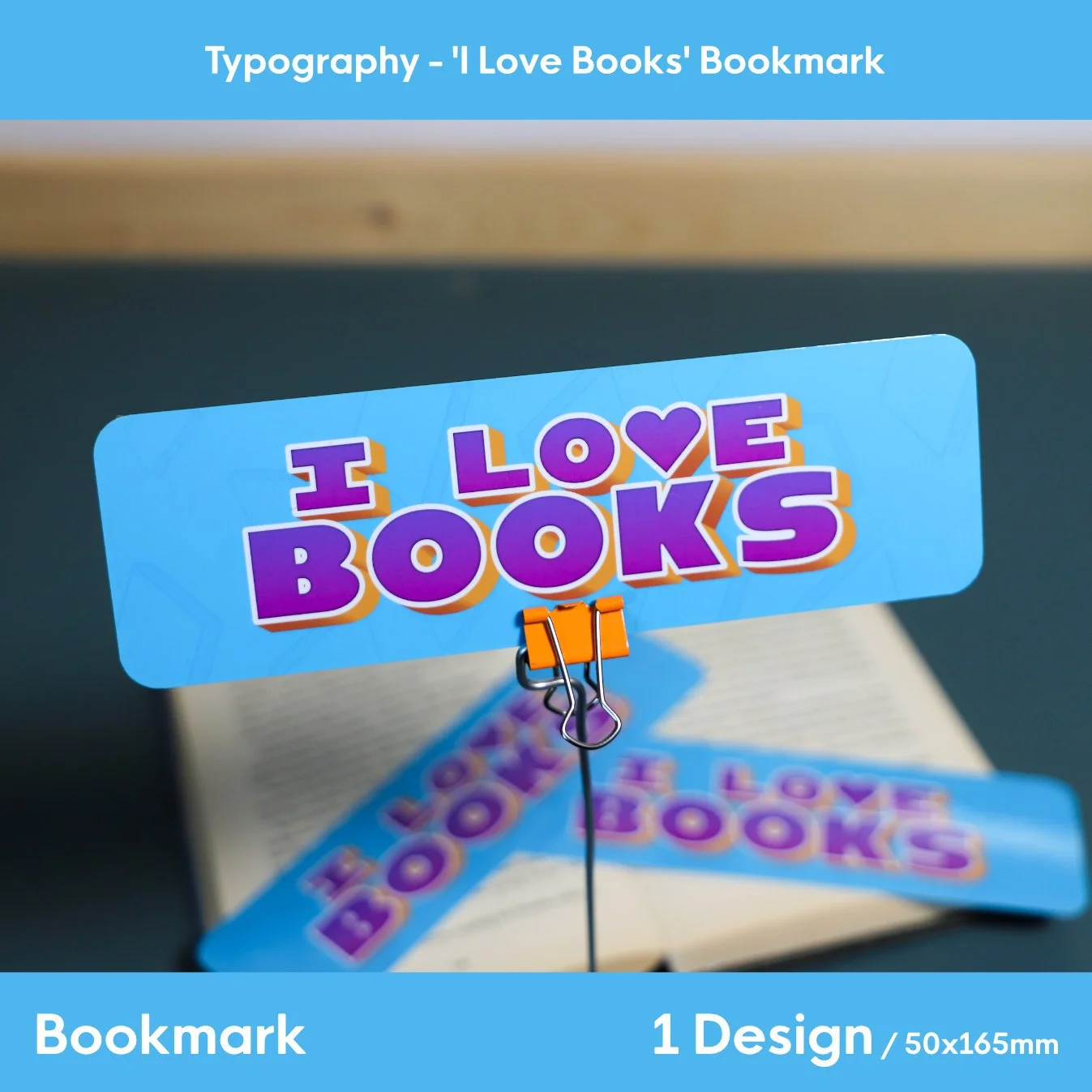 Typography: 'I Love Books' Bookmark | 50x165mm