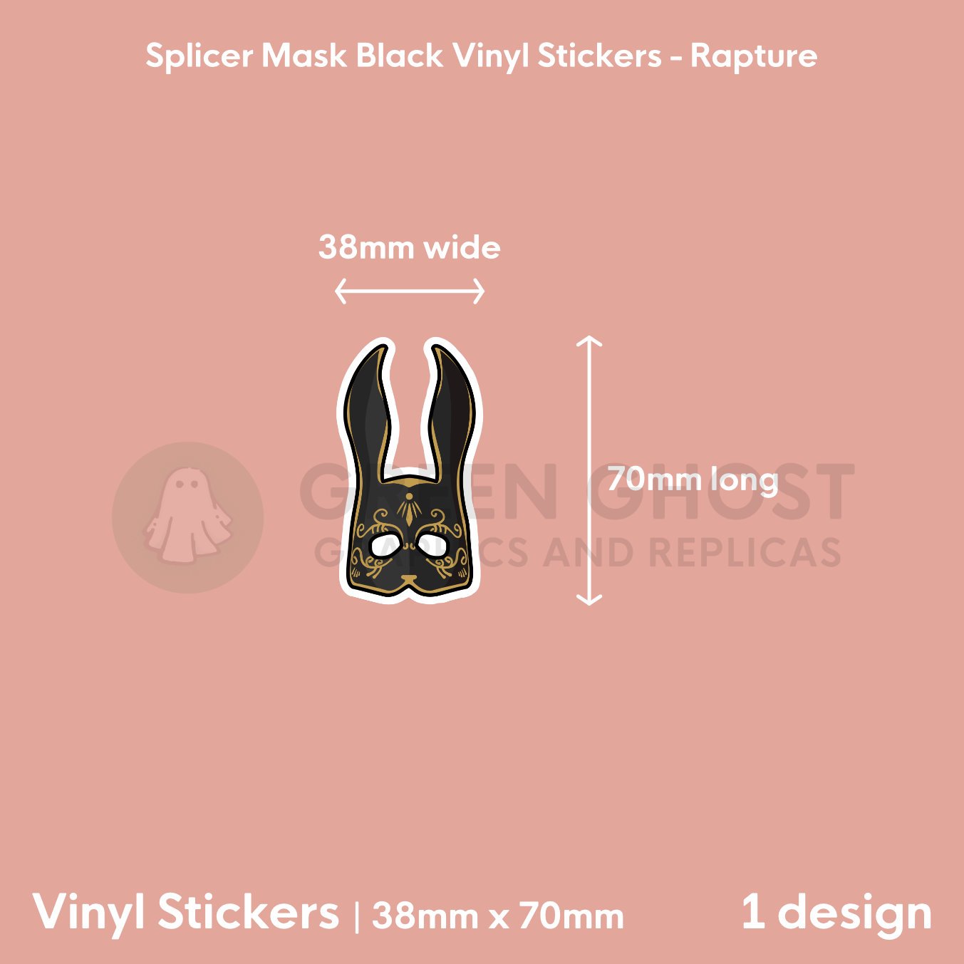 Sticker on a pale blue background showing the dimensions, 38mm x 70mm.