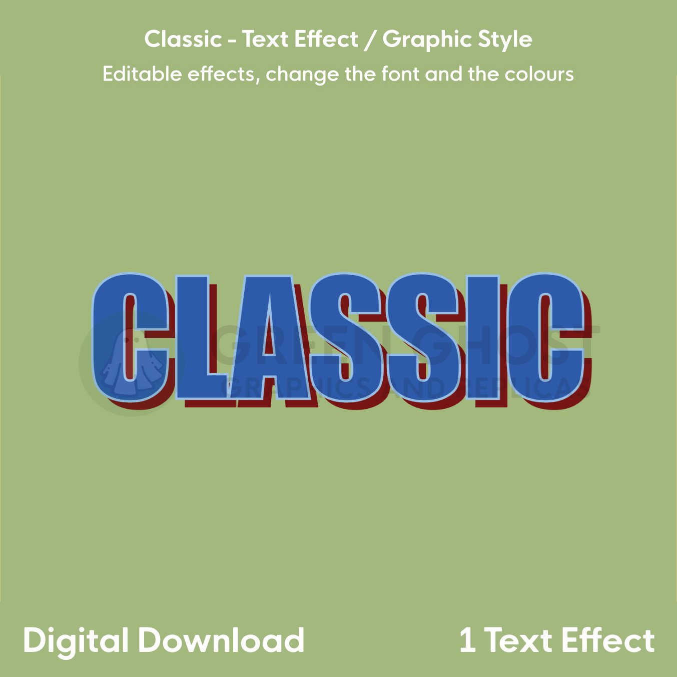 A bold blue “CLASSIC” text graphic with a red outline and shadow displayed on a light green background.