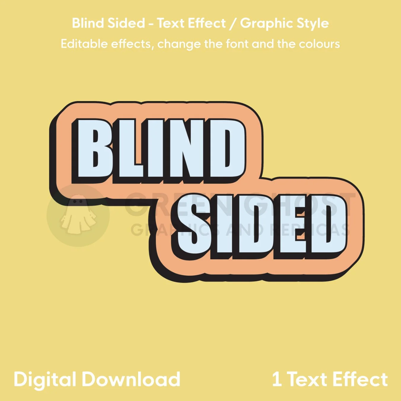 A bold light‑blue “BLIND SIDED” text graphic with black and peach outlines displayed on a yellow background.
