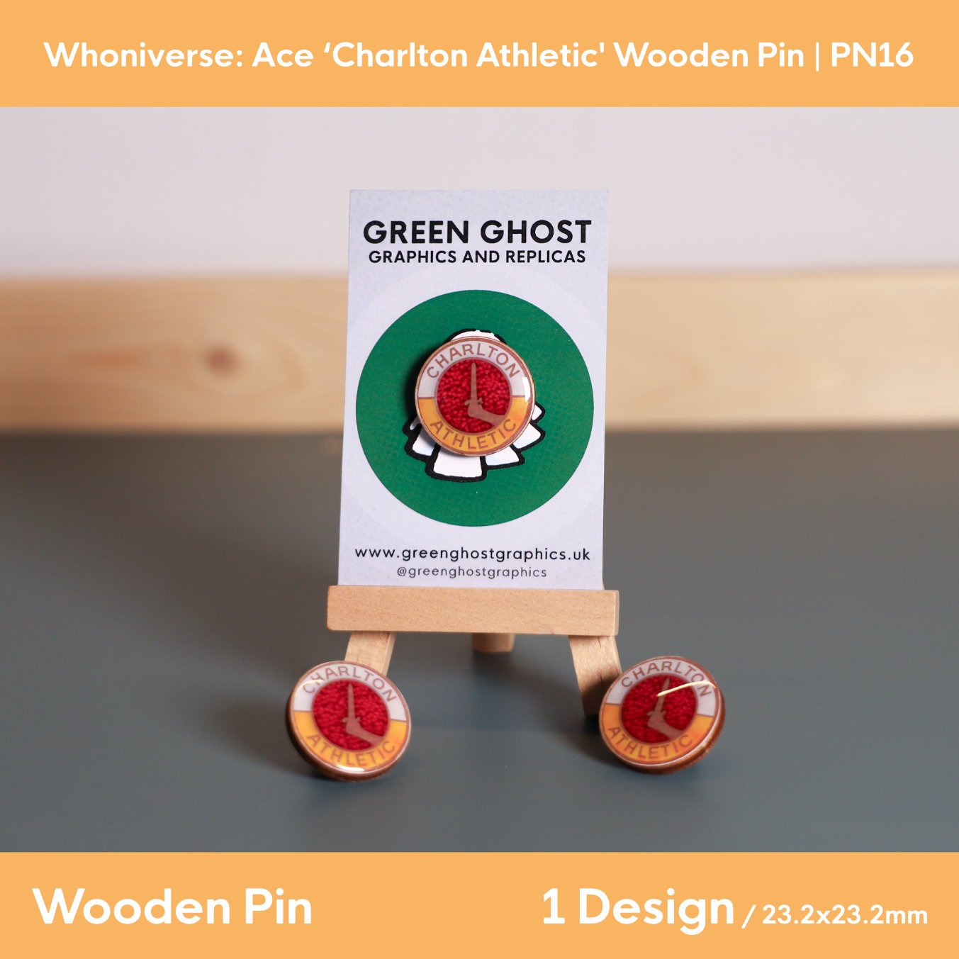 Whoniverse: Ace 'Charlton Athletic' Yellow and White Wooden Pin | 23mm x 23mm