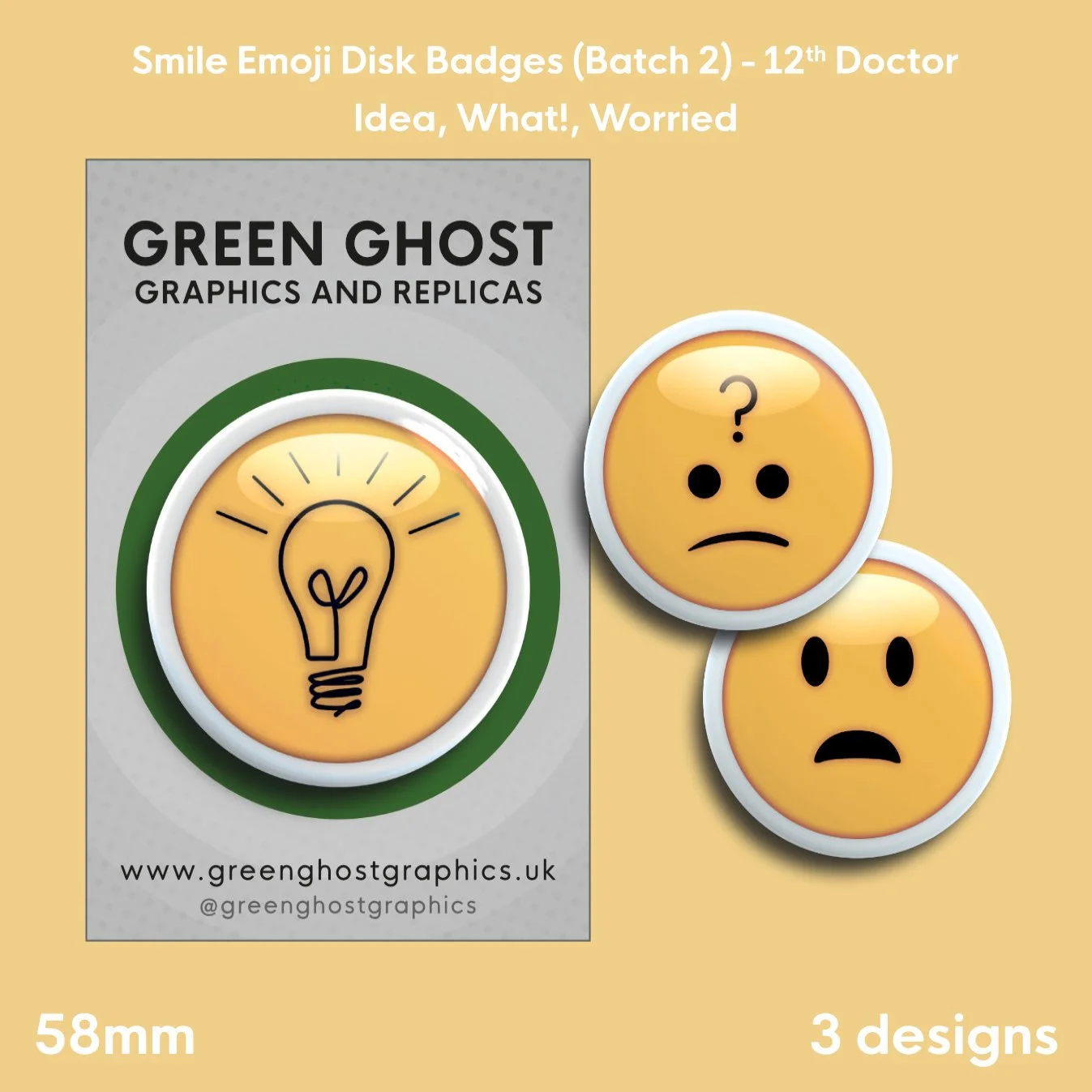Whoniverse: Smile Emoji Disk Badges [Batch 2 - 12th Doctor Set] | 58mm