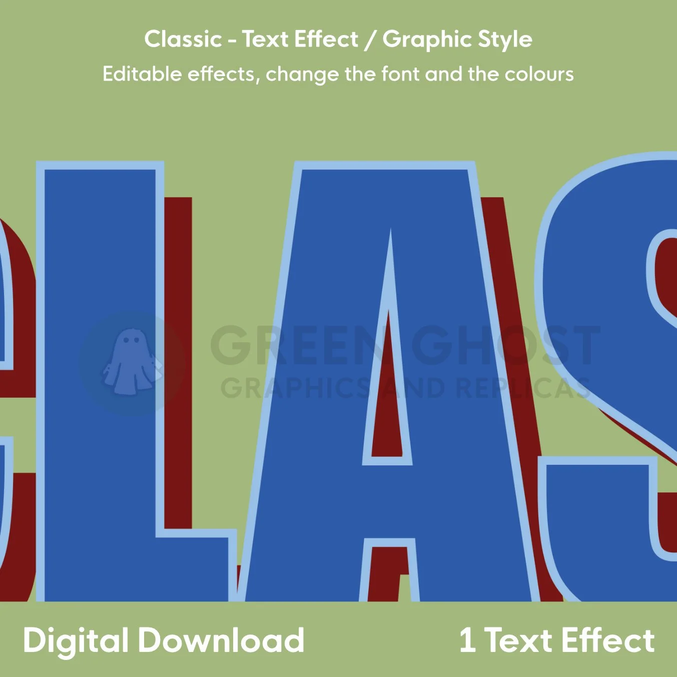 A cropped blue‑and‑red “CLASSIC” text effect shown against a pale green backdrop.