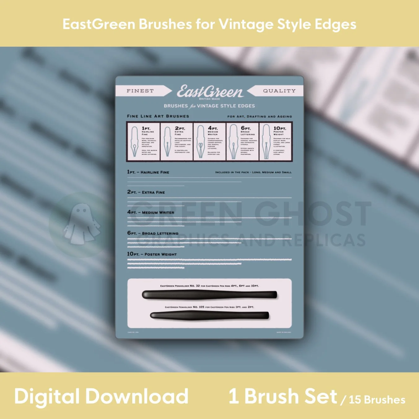 Cover image showing the EastGreen vintage‑style edge brushes set for Illustrator.