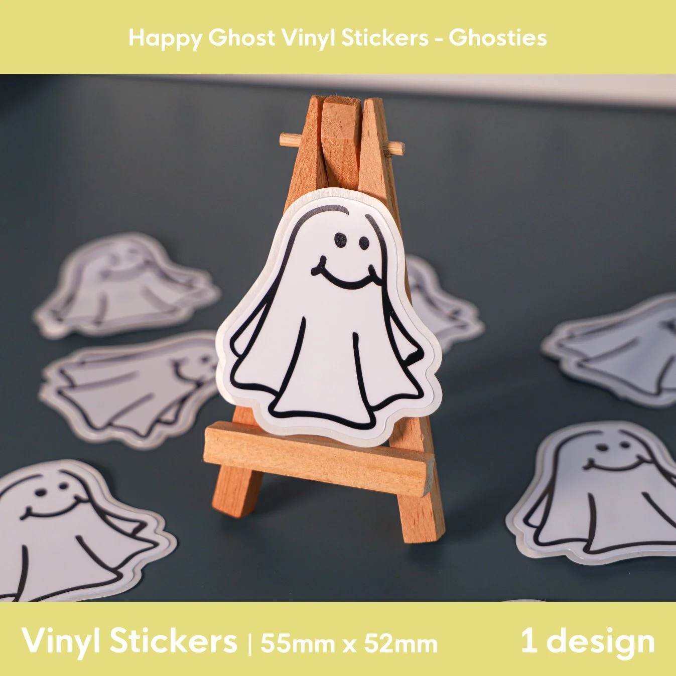 Ghostie: Happy Ghost Vinyl Sticker | 55mm x 52mm