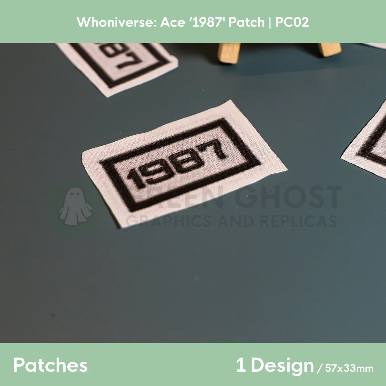 Close up of the uncut unfinished version of the patch design, on a plain background.