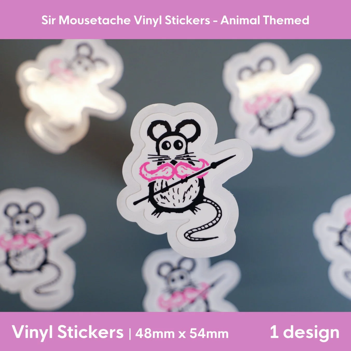 Animal Themed: Sir Mousetache Vinyl Sticker | 48mm x 54mm
