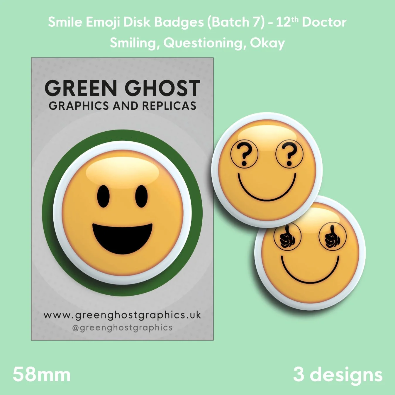 Whoniverse: Smile Emoji Disk Badges [Batch 7 - Robot Set] | 58mm
