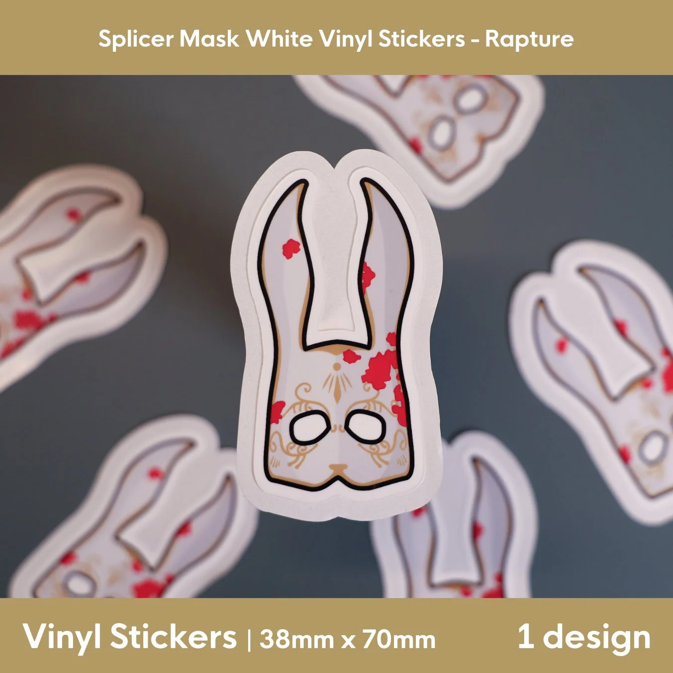 Rapture: Splicer Mask White Vinyl Sticker | 38mm x 70mm
