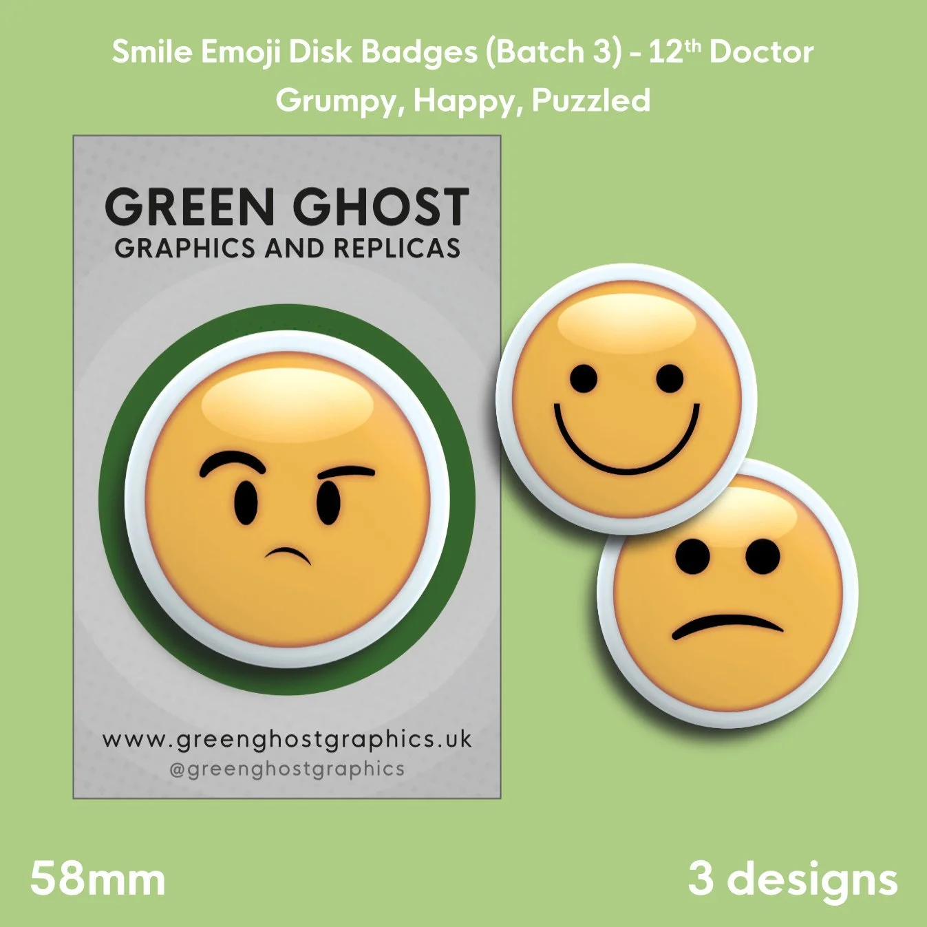 Whoniverse: Smile Emoji Disk Badges [Batch 3 - 12th Doctor/Bill Set] | 58mm