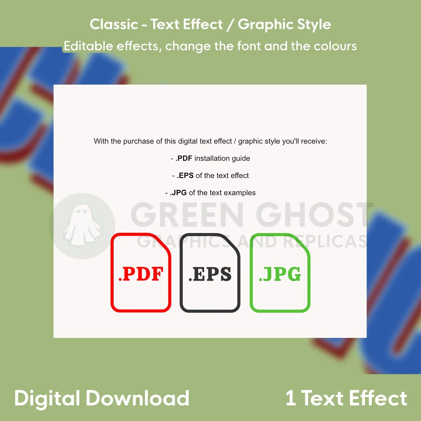 A white layout listing included digital files beneath the Classic header shown on a green background.