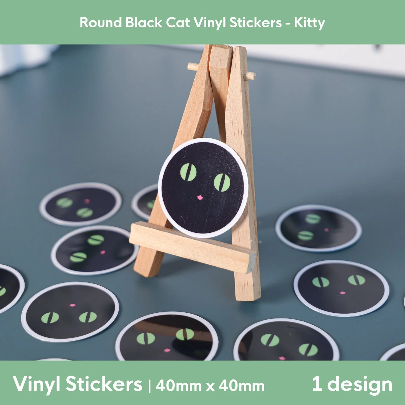Round Black Cat Vinyl Sticker | 40mm x 40mm