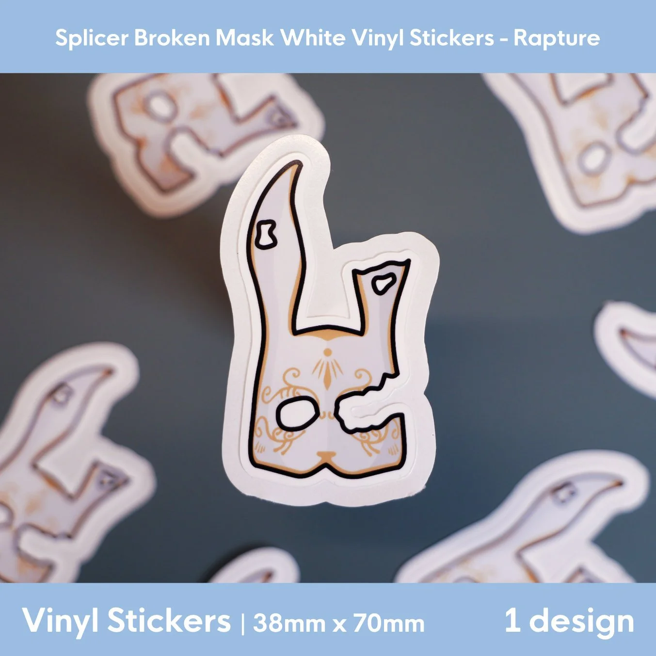 Rapture: Splicer Broken Mask White Vinyl Sticker | 38mm x 70mm