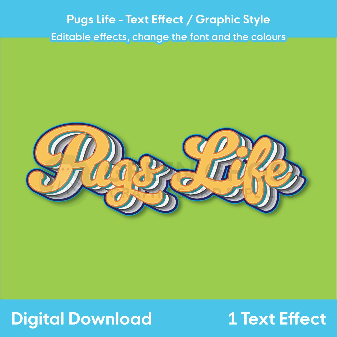 Pugs Life Text Effect example, yellow text with bright green background.