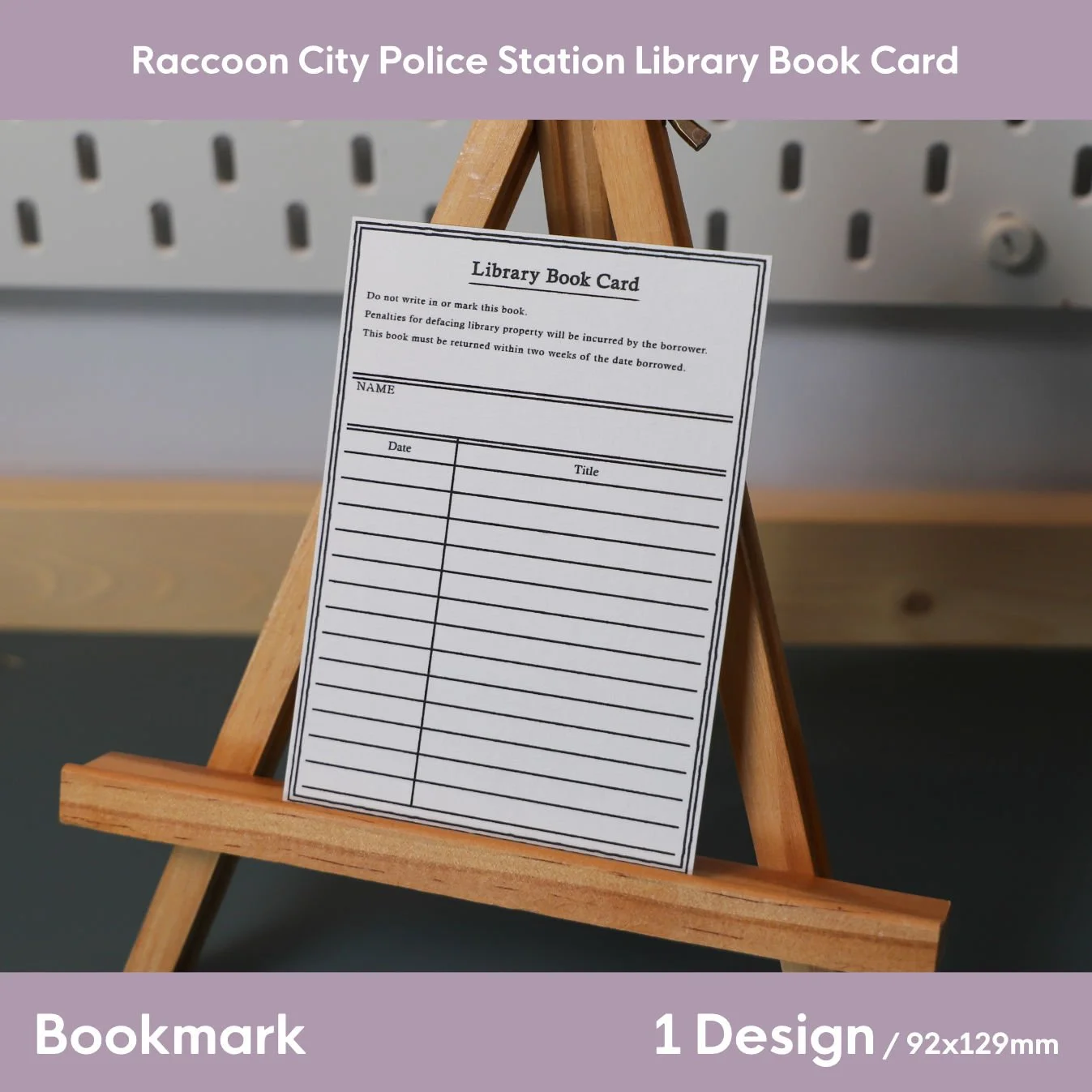 Raccoon City - Blank Library Card Bookmark | 92mm x 129mm