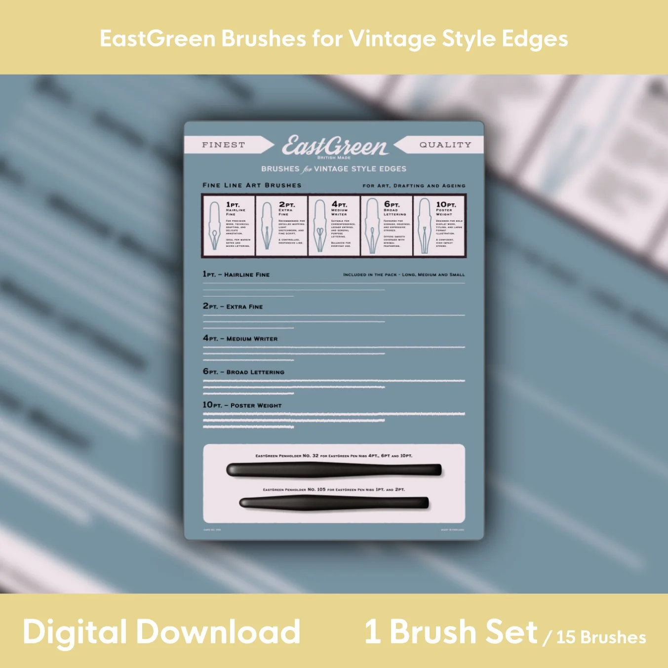 EastGreen Brushes for Vintage Style Edges - 1 Brush Set / 15 Brushes