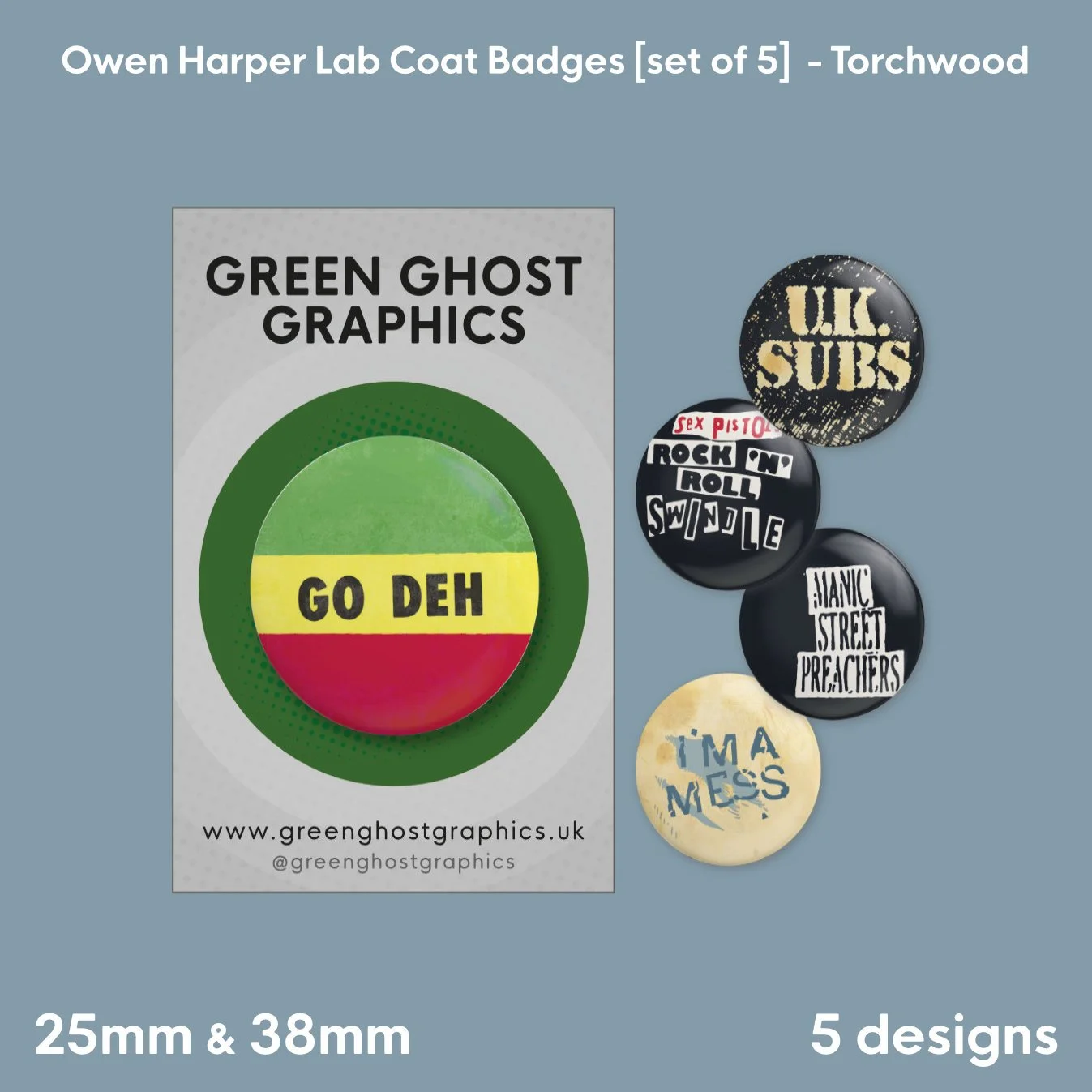 Torchwood: Owen Harper Lab Coat Badges [Set of 5] | 25mm & 38mm