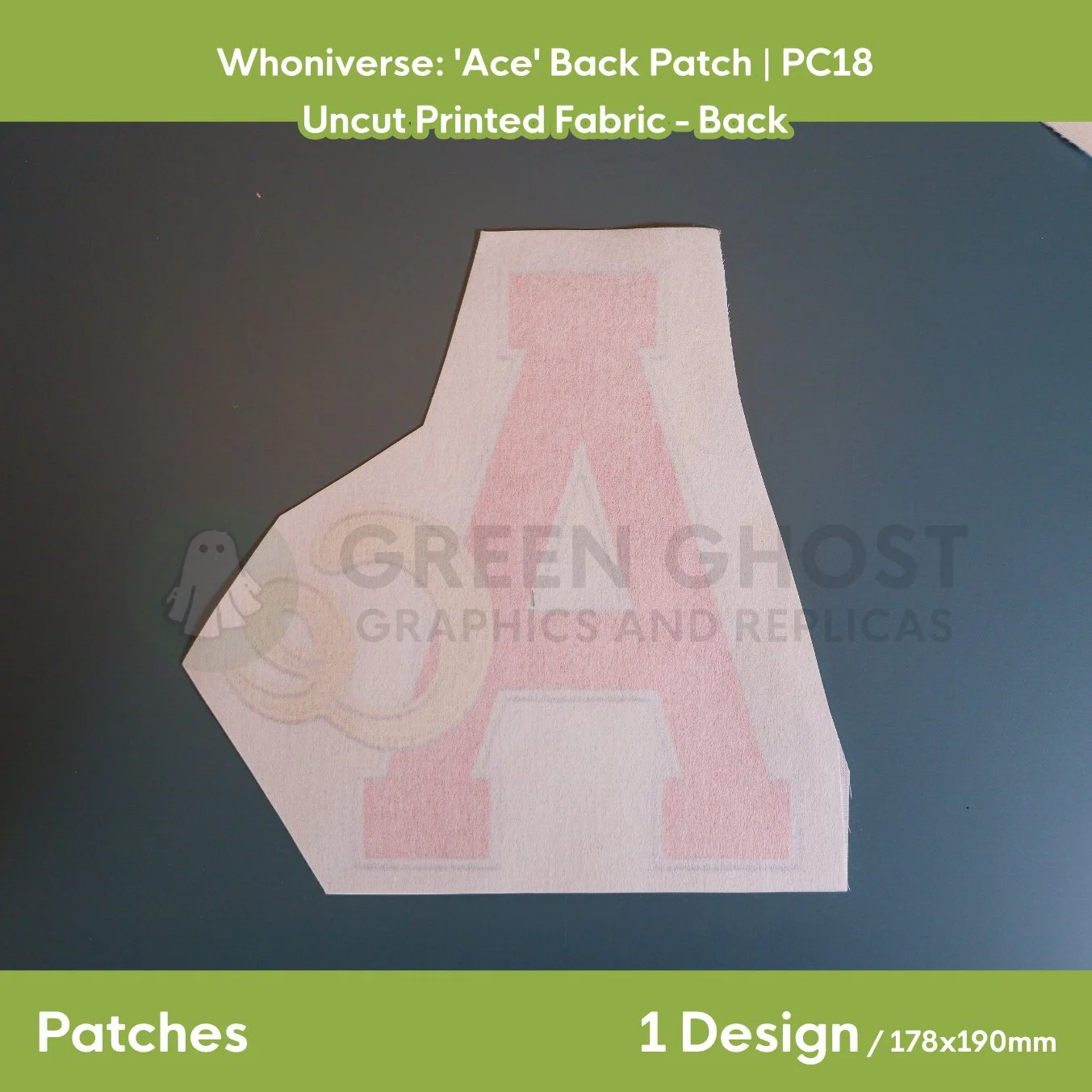 Unfinished version of the Ace back patch laid flat on a table showing the back interfacing.