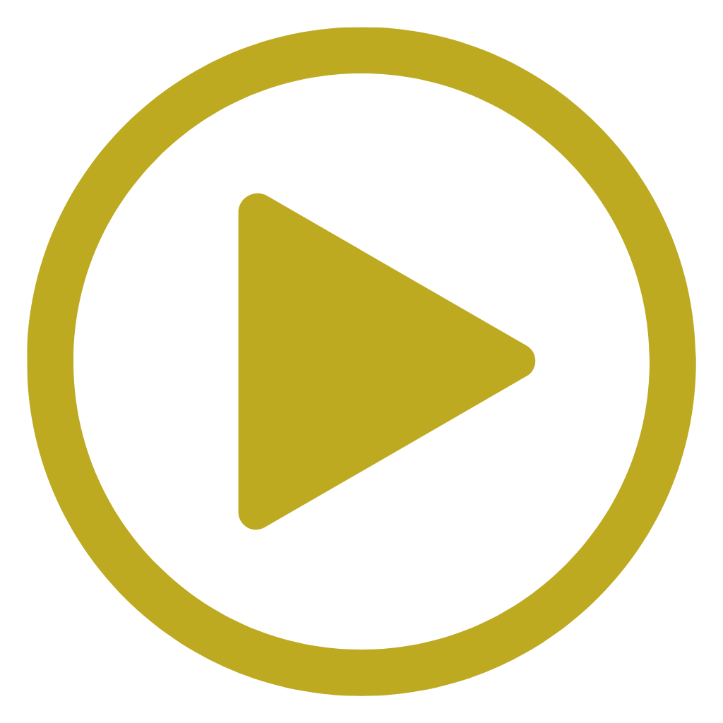 A black and gold play button surrounded by a gold circular border.