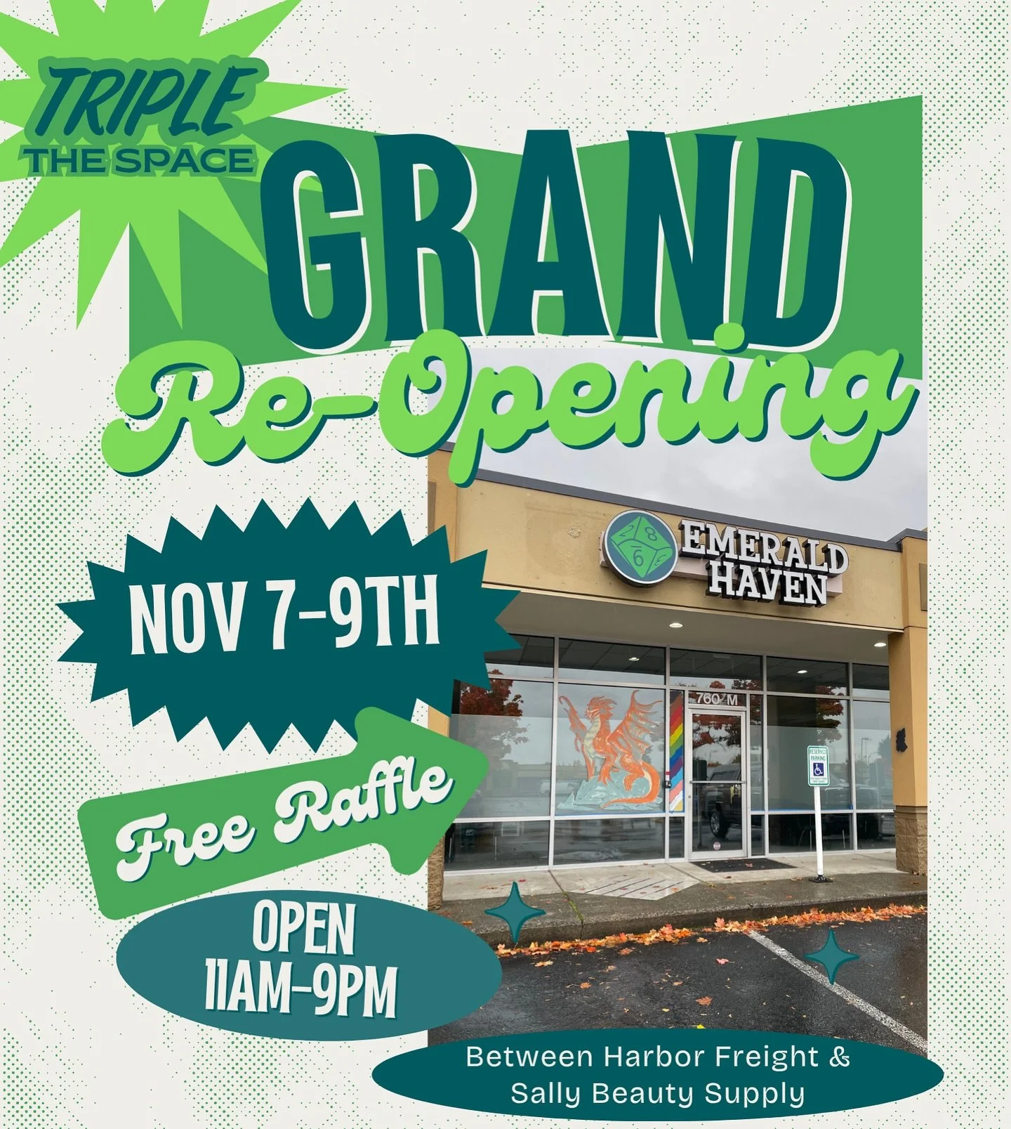 Emerald Haven has relocated in the Twin City Shopping Center to a HUGE new shop, between Harbor Freight &amp; Sally Beauty Supply

Join us this weekend for a celebration including a free raffle that you can enter just by visiting us Friday - Sunday!
