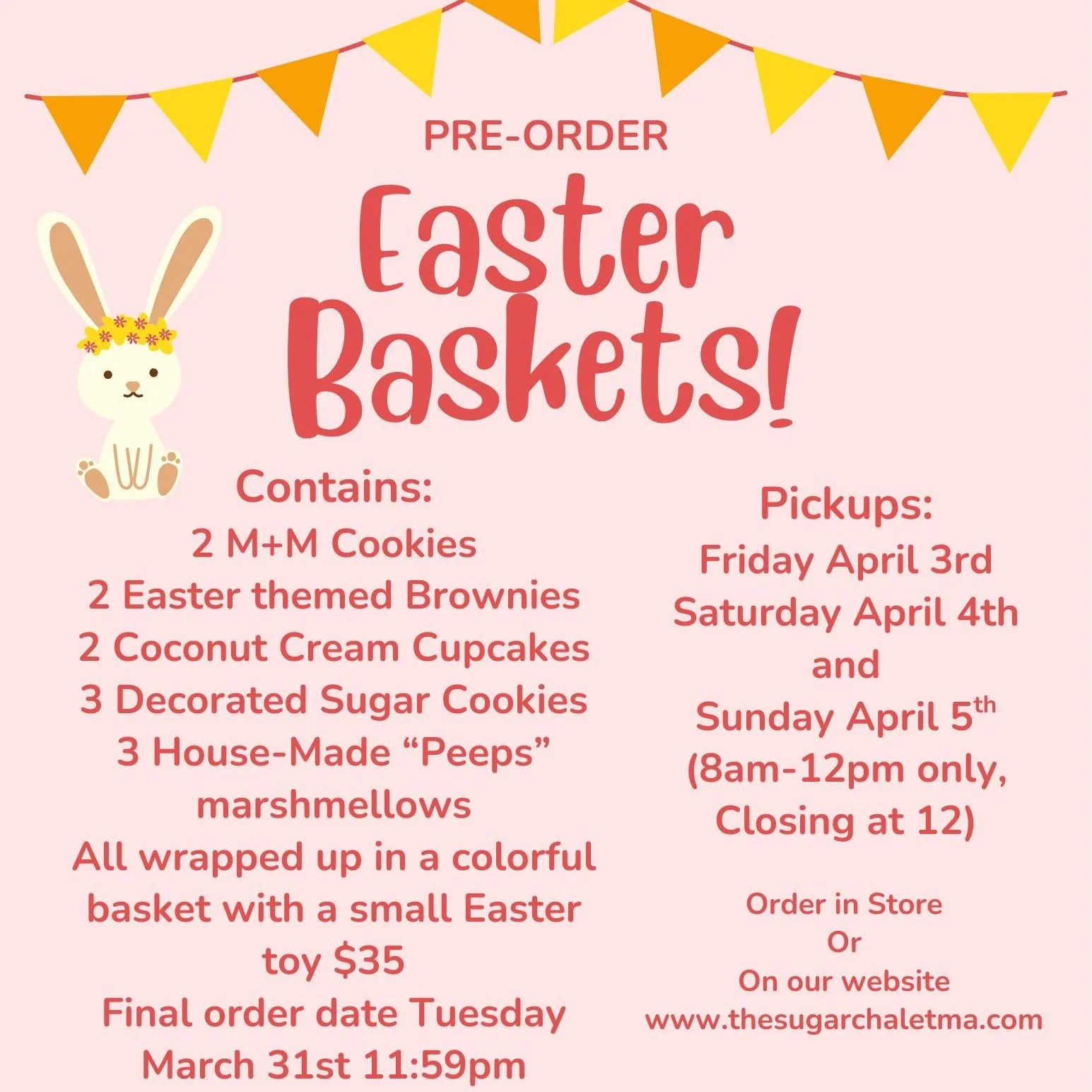 Its that time already!! Easter is right around the corner, and since the baskets were such a hit last year, we are doing them again! This basket is loaded with sweet treats, colors and the easter spirit! Order online at our website or in store www.th