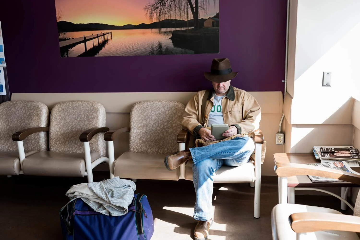 Classic Dad in Waiting room photograph before his newborn baby will be born at civic hospital.
