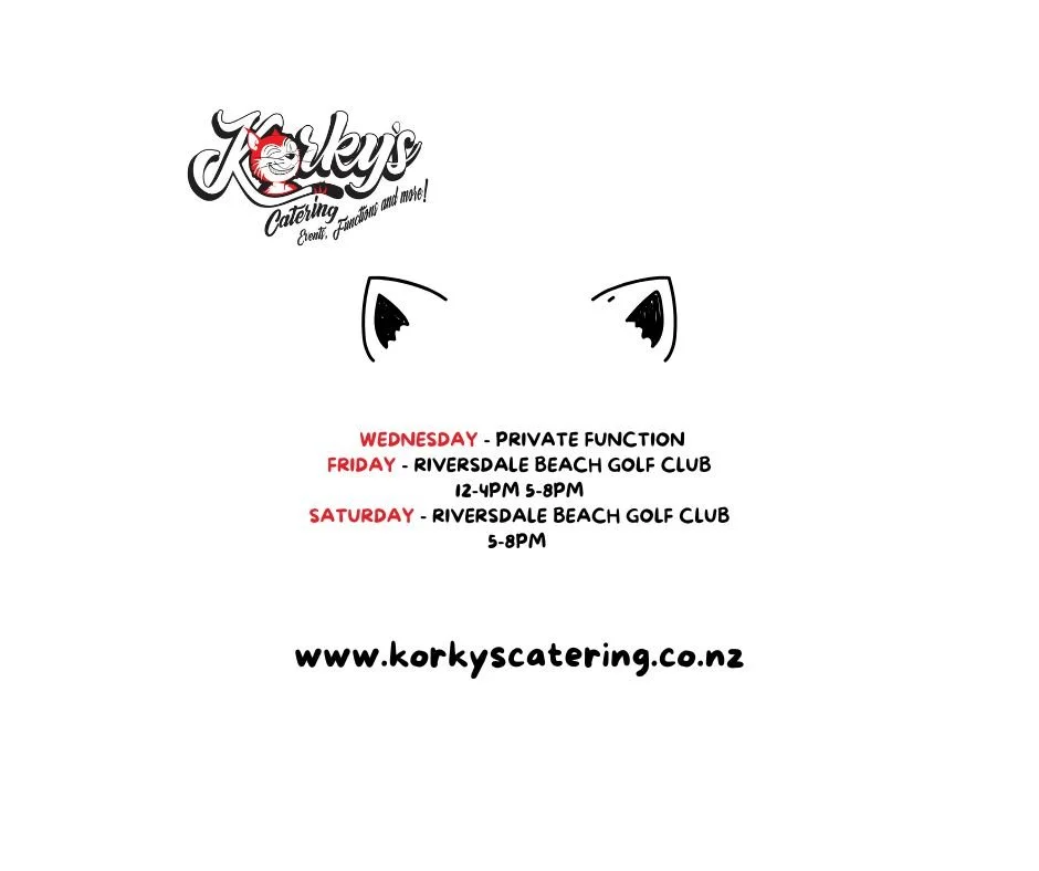 This week 👀

New Year's Eve the food truck is heading out to a private function in Greytown.

Friday we're open at Riversdale Beach Golf Club. It's their Ambrose Golf Tournament this Friday, so we'll be open from 12pm to feed the golfers and support