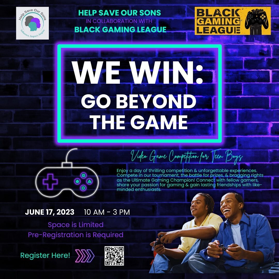 This coming June, Help Save Our Sons in Collaboration with the Black Gaming League in Chicago will host our very 1st Video Game Competition for Teen Boys!
.
.
Teen boys will enjoy a day of thrilling competition &amp; unforgettable experiences as they