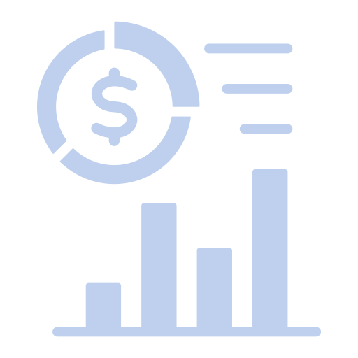 A financial or economic chart with a dollar sign, bar graphs, and text lines indicating data or metrics.