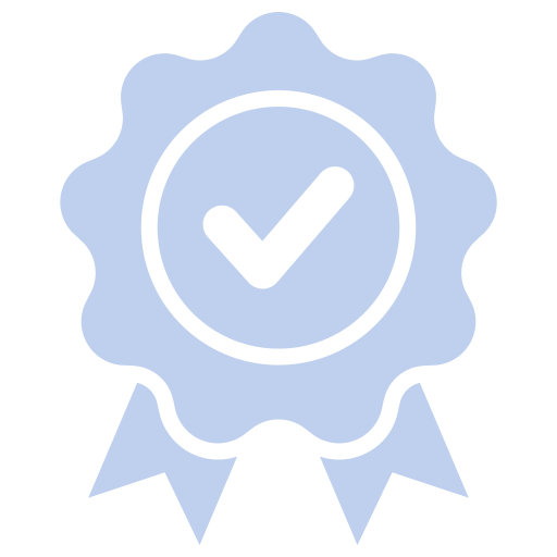 Award badge with a checkmark inside a circle, ribbon attached.