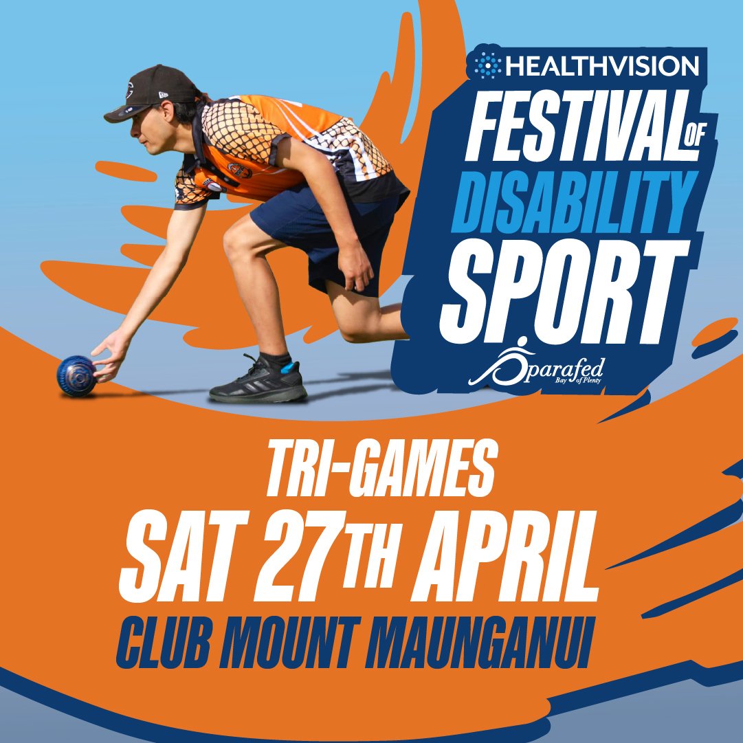 🎉 Get Ready for the TRI-GAMES at the Healthvision Festival of Disability Sport! 🏆
Join us on 27 April at Club Mount Maunganui for a fantastic lineup of Tri Games organised by Blind Low Vision. From 10:00 am to 1:00 pm, engage in Lawn Bowls, Petanqu