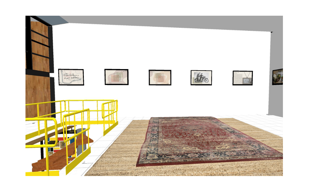 Biography presentation framed on gallery wall in model.