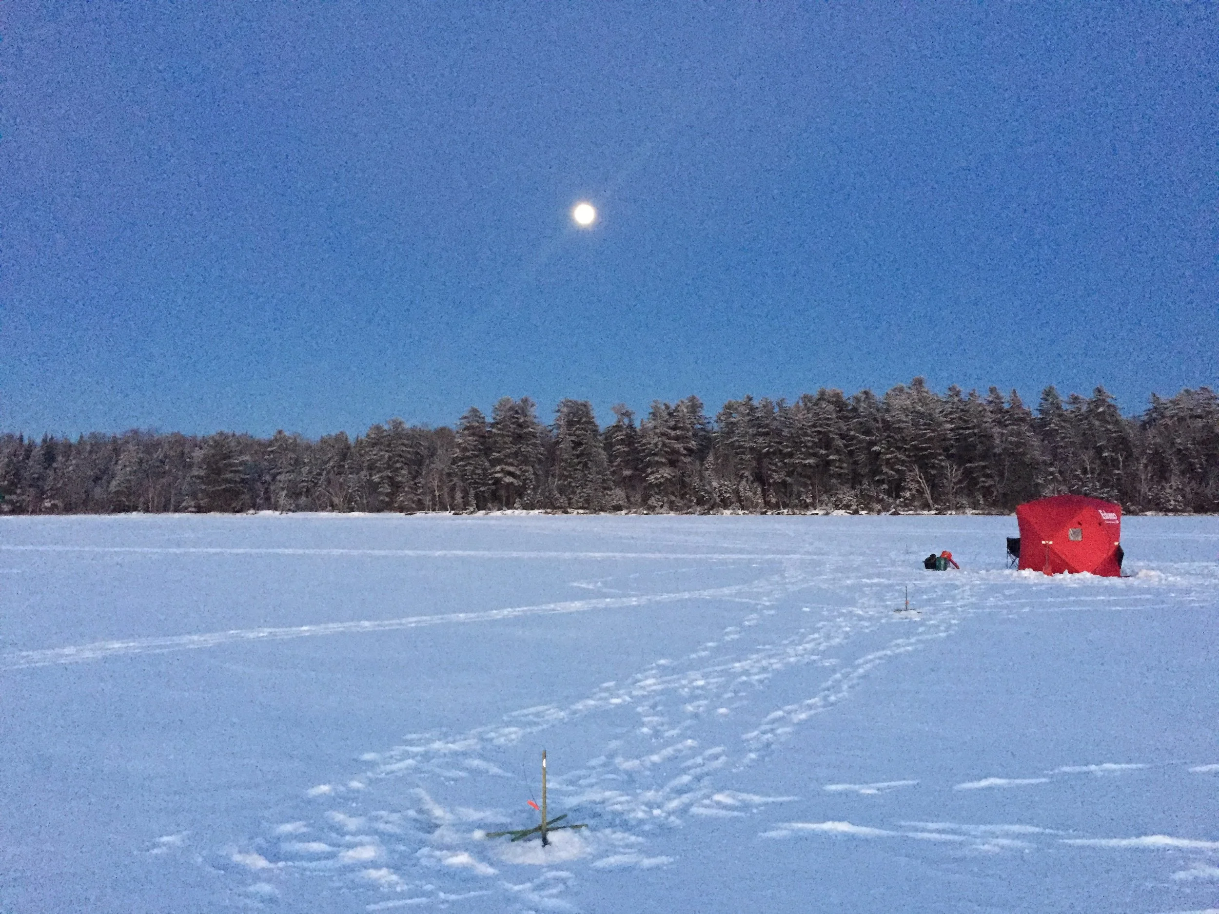 Central Vermont Guide Ice Fishing Trip Heated Shanty Tip ups