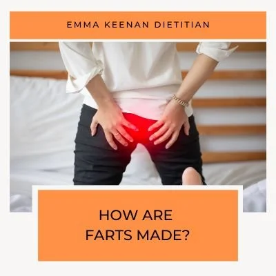 Looking at a person from behind holding onto their bottom with red symbolising a fart