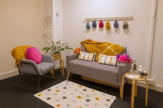 Warm welcoming dietitian office with an arm chair and a couch