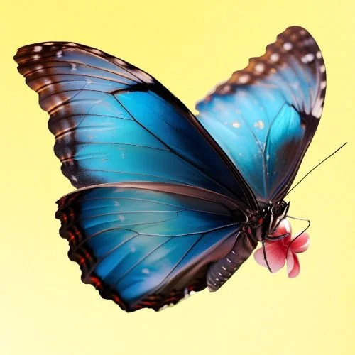Blue butterfly on yellow background eating disorder dietitian