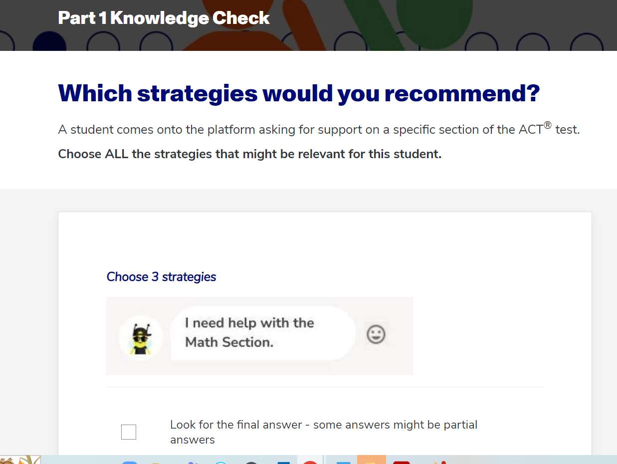 Knowledge checks with realistic scenarios to effectively gauge unerstanding