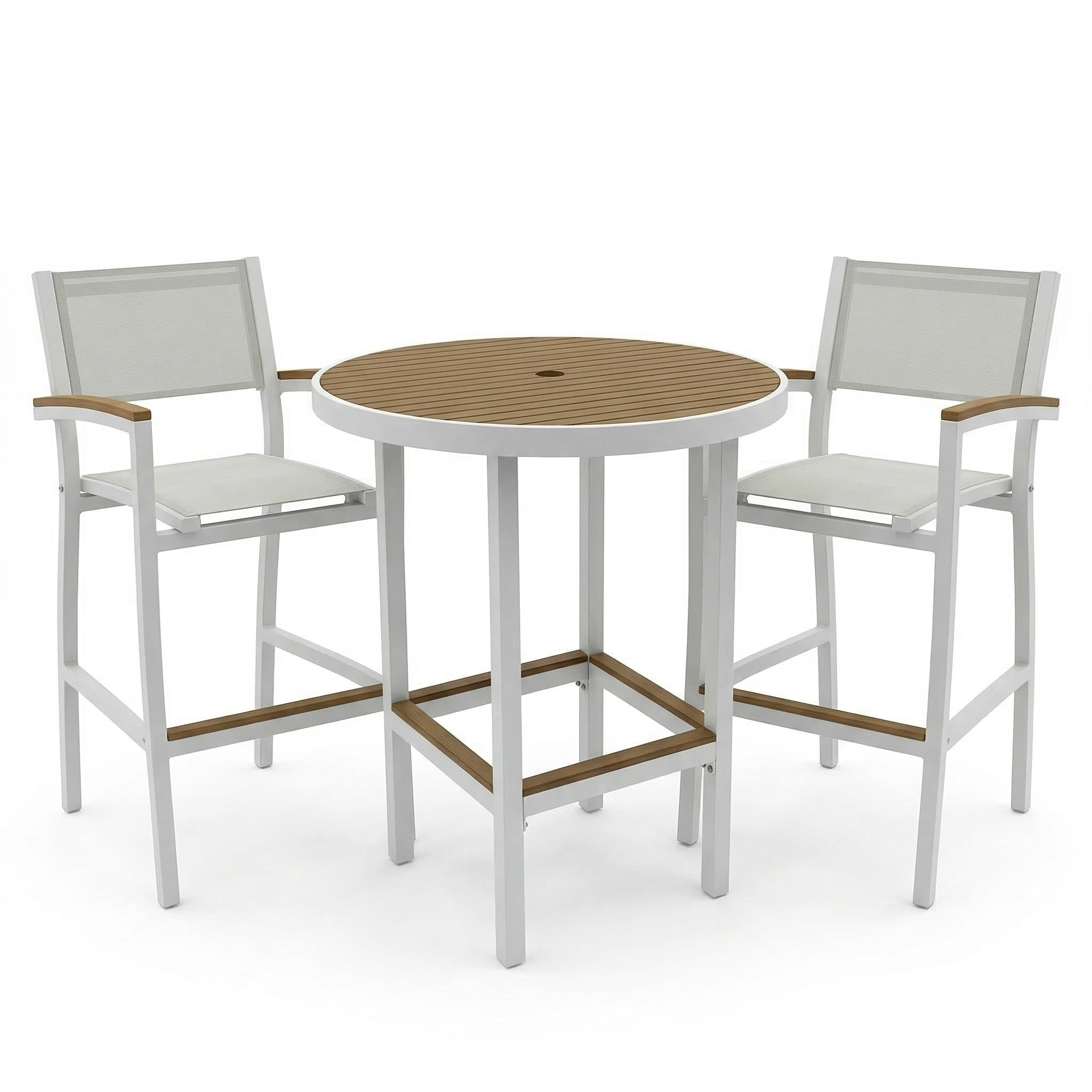 Riviera Bar Table and arm chairs white Patio Heaven.png