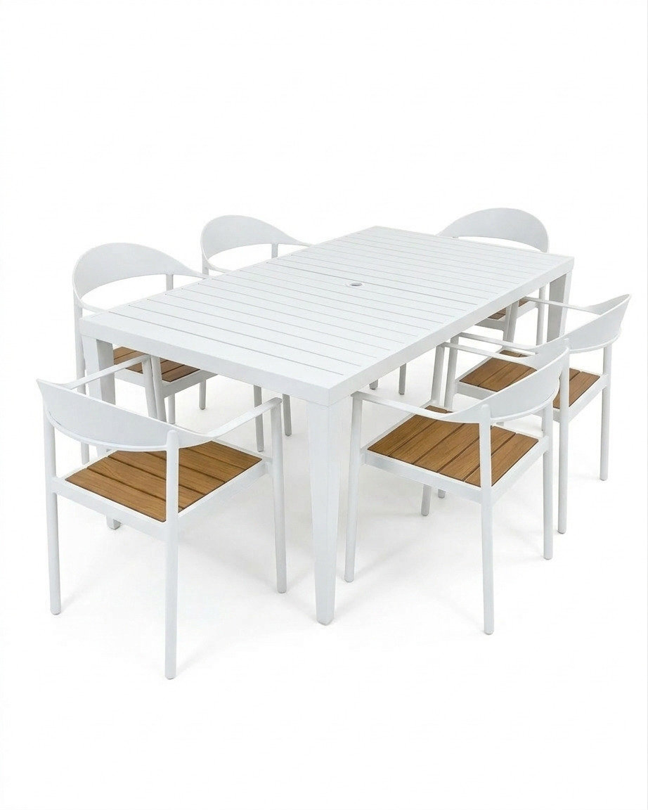 Dining Set Miami Patio Heaven White teak wingback.png