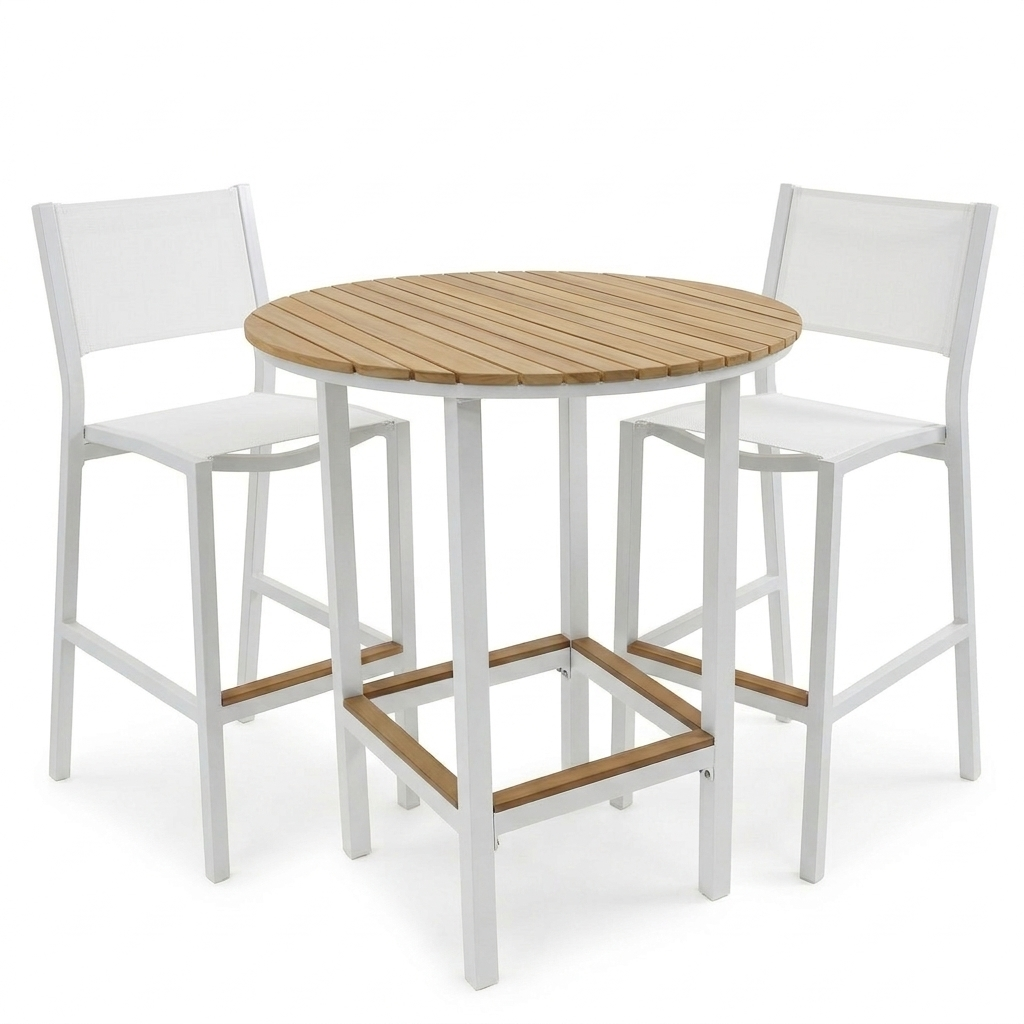 Unbanded White Riviera Bar table armless chairs patio heaven.png