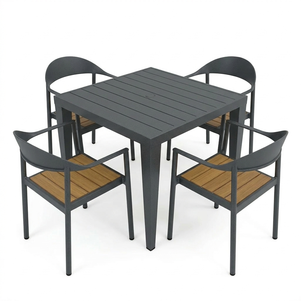Dining Set Square Miami Carbon Grey Teak Wingback Chair.png