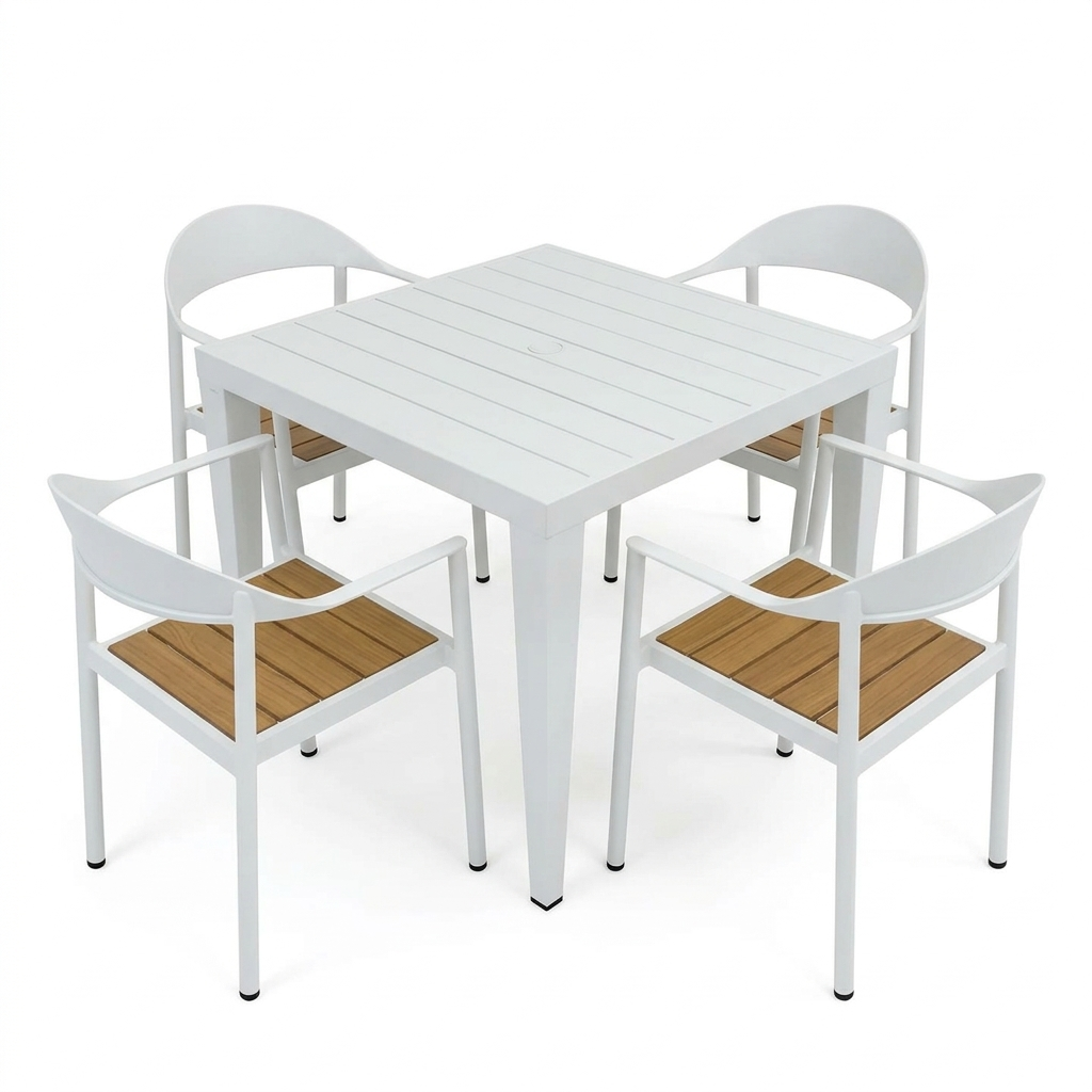 Dining Set Square Miami White Teak Wingback Chair.png
