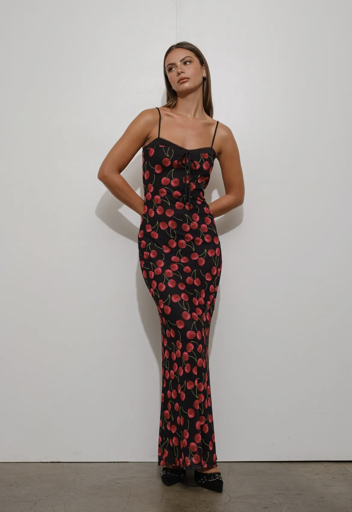 CHERRY PIE MESH MAXI DRESS