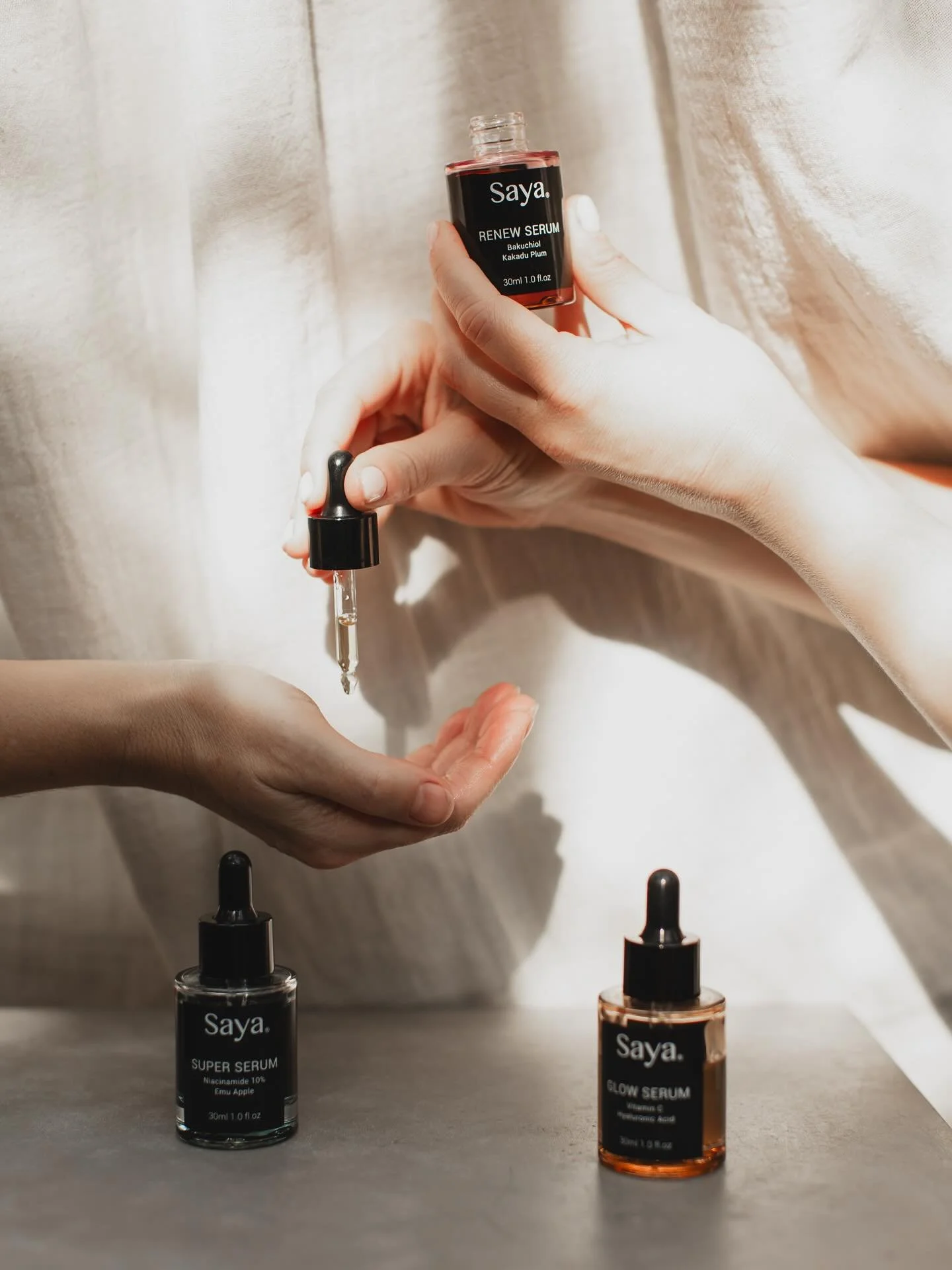 A serum for every season of your skin ✨

Saya&rsquo;s plant-powered formulas&hellip;Glow, Super, and Renew&hellip;are your daily rituals for radiance, strength, and repair.

🌿 Glow Serum- Vitamin C &amp; Hyaluronic Acid for bright, dewy skin
🌿 Supe