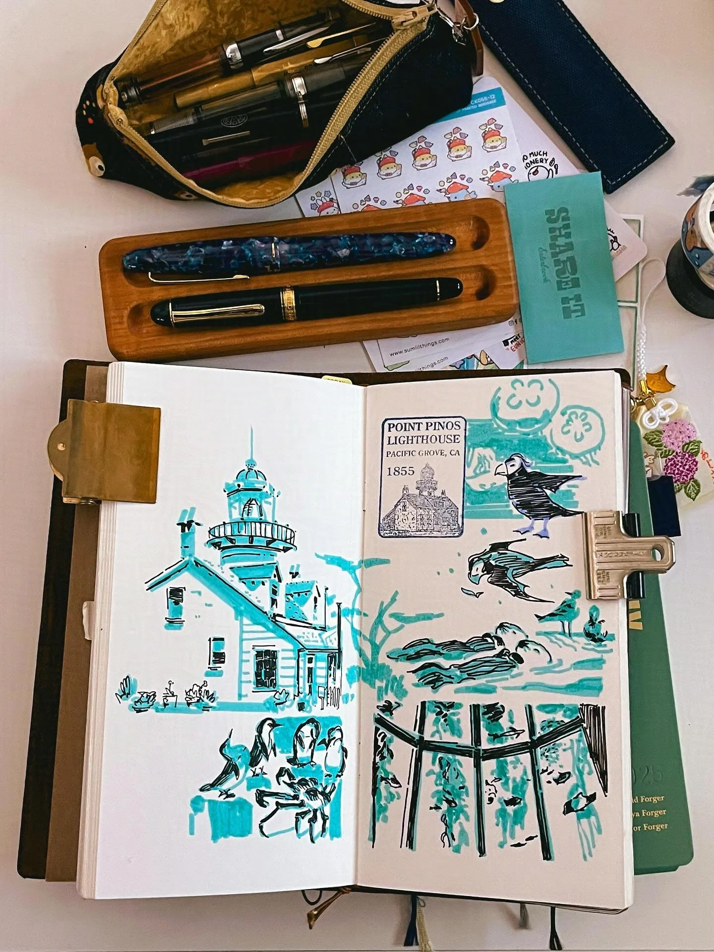 Filled out a spread from a recent trip out to Monterey Bay with friends to see the lighthouse and aquarium. 

#travelerscompany #sketchbook