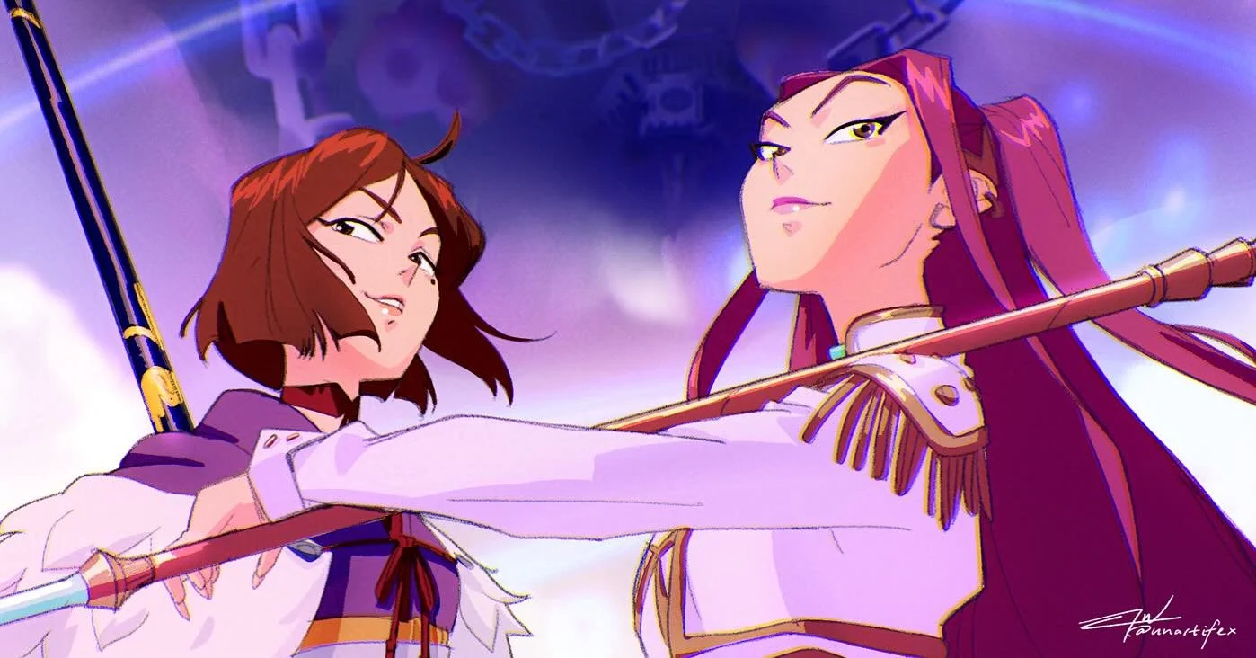 Demon hunting polearm queens.

#sakurawars  #sakurawarsfanart #kpopdemonhunters #kpopdemonhuntersfanart