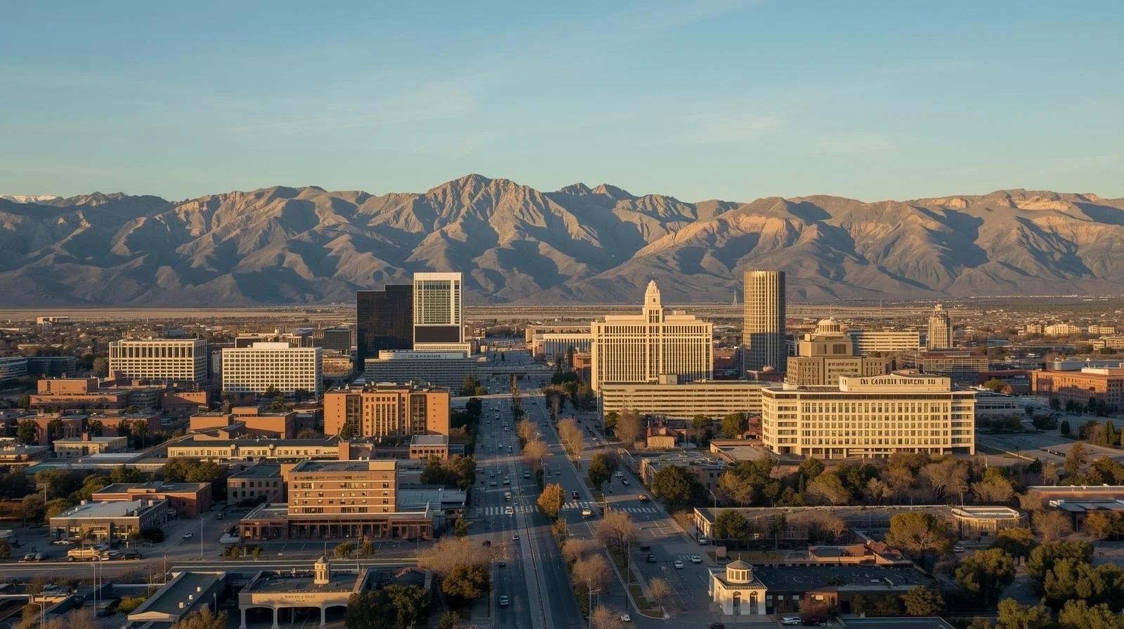 A scenic skyline of Carson City, Nevada with mountain views and downtown buildings.
