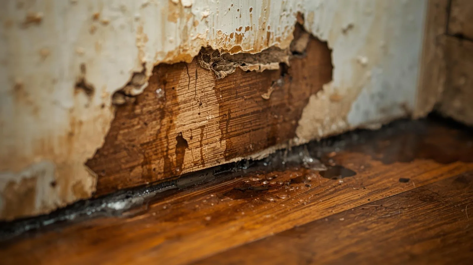 Water stains and moisture damage inside a home.