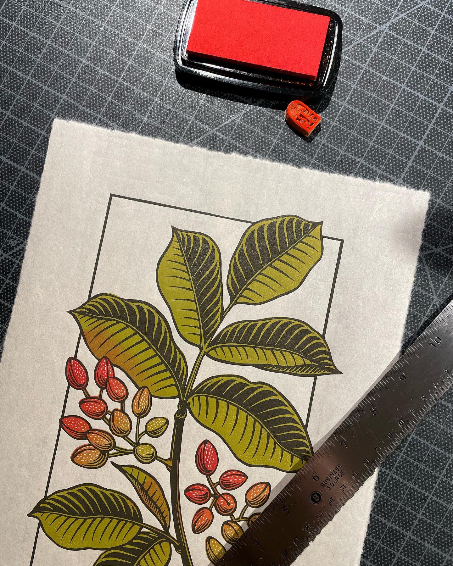 Final touch: my signature stamp. I&rsquo;ve had questions about this, but it is just my initials&mdash;GT. The shape of the stamp has meaning to me personally.

I use Versafine Clair pigment ink in the color Tulip for my stamp. I tried other inks, bu